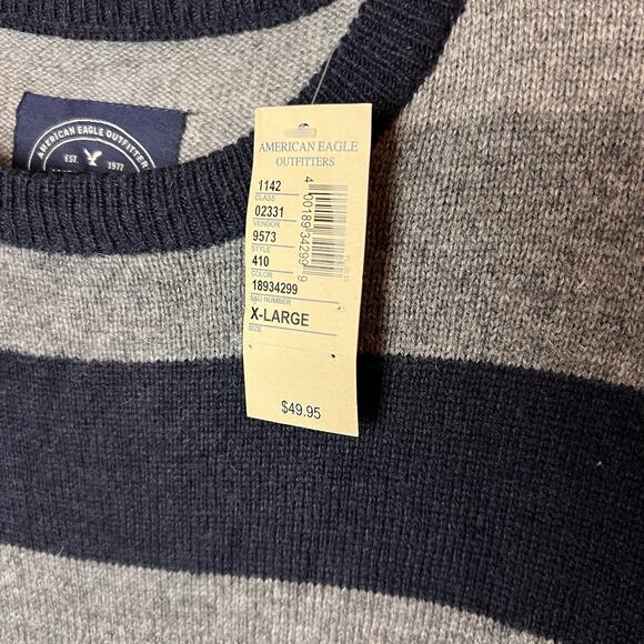 NWT American Eagle Men's Sweater Size X-Large Athletic Fit Gray Blue Striped - Picture 6 of 7